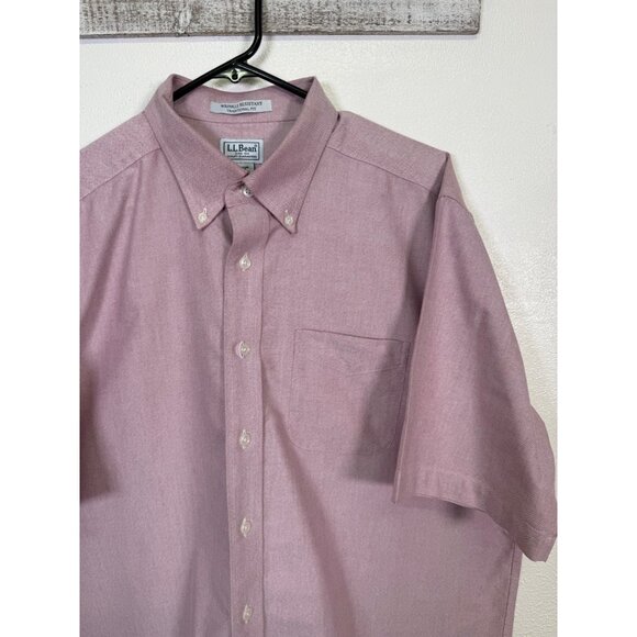 LL BEAN Shirt Mens 17 R X-L Wrinkle Resistant Button Up Cotton Pink Casual - Picture 8 of 9